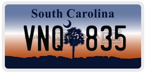 VNQ835 license plate in South Carolina