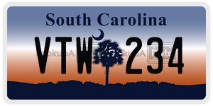 VTW234 license plate in South Carolina