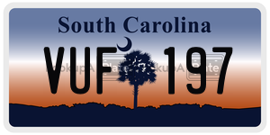VUF197 license plate in South Carolina