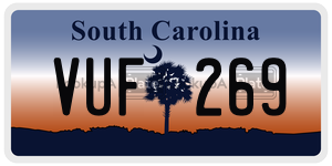 VUF269  license plate in SC