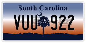 VUU922 license plate in South Carolina