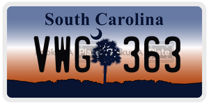 VWG363  license plate in SC