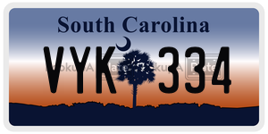 VYK334  license plate in SC