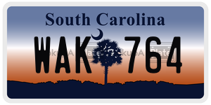 WAK764  license plate in SC