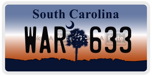 WAR633 license plate in South Carolina