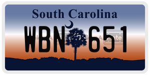 WBN651  license plate in SC
