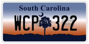 WCP322 license plate in South Carolina