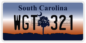 WGT321 license plate in South Carolina