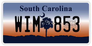 WIM853 license plate in South Carolina