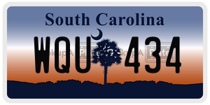 WQU434 license plate in South Carolina