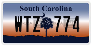 WTZ774 license plate in South Carolina