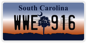WWE916 license plate in South Carolina