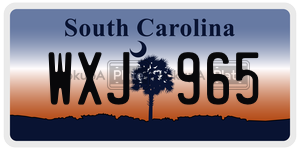 WXJ965  license plate in SC