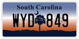 WYD849 license plate in South Carolina