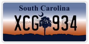XCG934 license plate in South Carolina