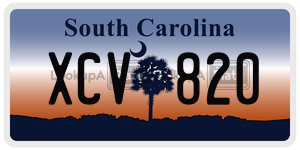 XCV820 license plate in South Carolina