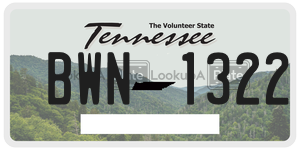 BWN1322  license plate in TN