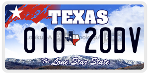 01020DV license plate in Texas