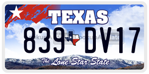 839DV17 license plate in Texas
