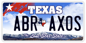 ABRAXOS license plate in Texas