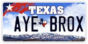 AYEBROX license plate in Texas