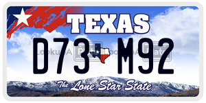 D73M92  license plate in TX