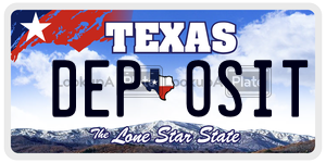 DEPOSIT license plate in Texas
