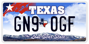 GN90GF license plate in Texas