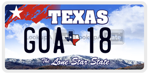 GOA18 license plate in Texas