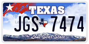 JGS7474 license plate in Texas