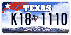 K181110 license plate in Texas