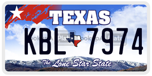 KBL7974 license plate in Texas