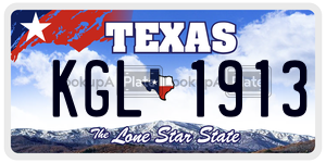 KGL1913 license plate in Texas