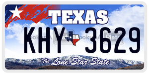 KHY3629 license plate in Texas