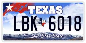 LBK6018 license plate in Texas