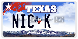NICK license plate in Texas