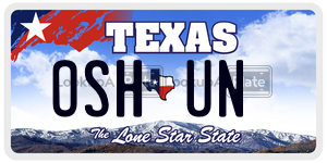 OSHUN license plate in Texas