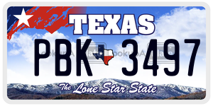 PBK3497 license plate in Texas