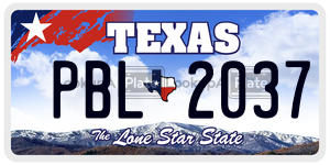 PBL2037  license plate in TX