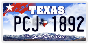 PCJ1892 license plate in Texas
