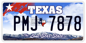 PMJ7878 license plate in Texas