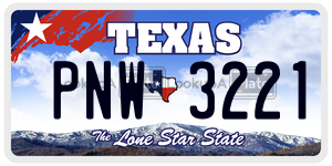 PNW3221 license plate in Texas