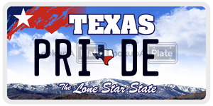 PRIDE license plate in Texas