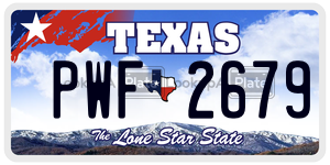 PWF2679 license plate in Texas