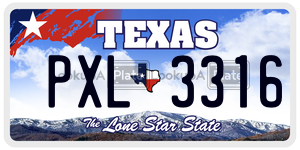 PXL3316 license plate in Texas