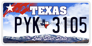 PYK3105 license plate in Texas