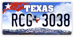 RCG3038 license plate in Texas