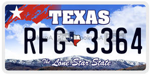 RFG3364  license plate in TX