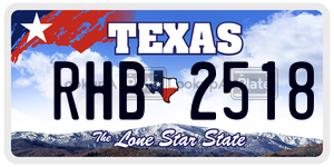 RHB2518  license plate in TX