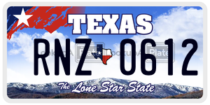RNZ0612 license plate in Texas
